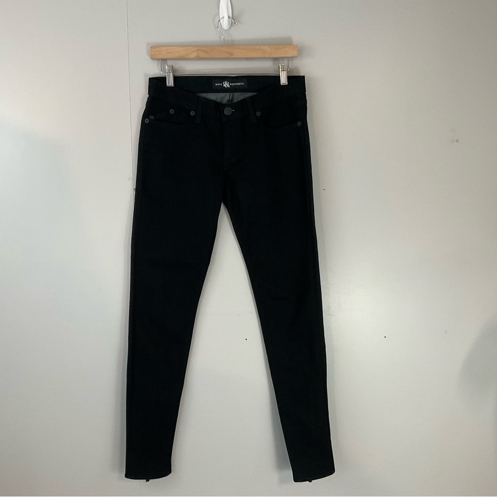 New! Rock & Republic Stretch Black Denim Jeans Skinny Ankle Rear Zipper 31 27